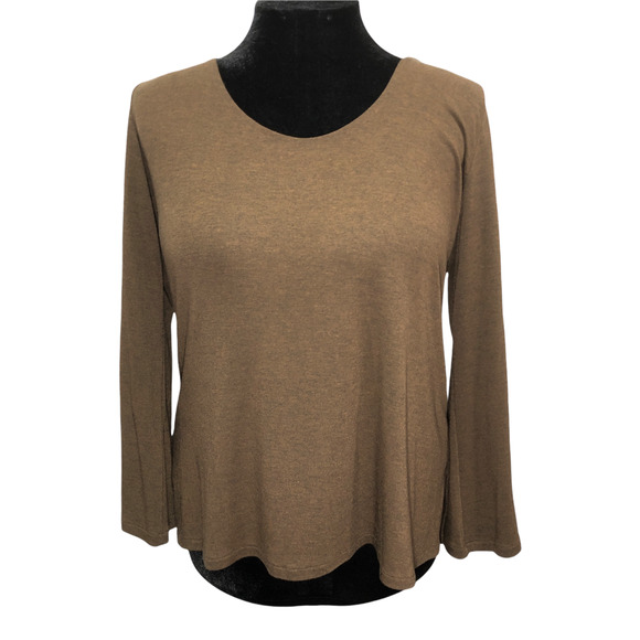 CATHERINE BACON Womens Size Medium Brown Bell Sleeve Jersey Stretch Comfort Top - Picture 2 of 9